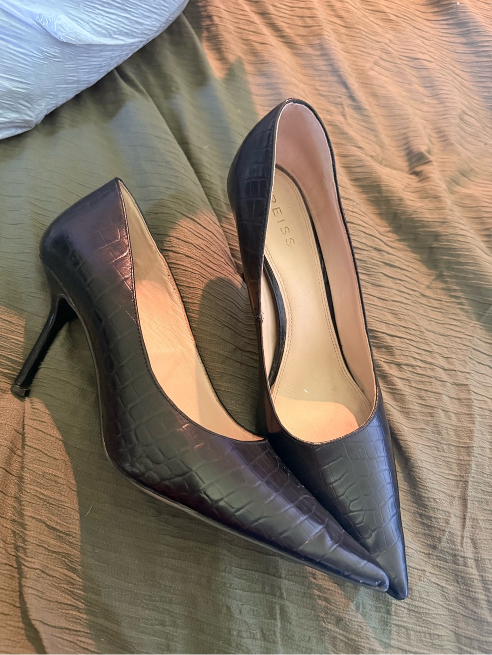 Reiss Black Croc-Embossed Pointed-Toe Stilettos